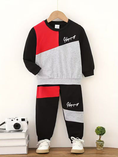Happy Black & Red Design Baby Hoodie & Trouser Set - Soft Fleece Stuff, Machine Washable - Perfect for Winter, Perfect for Outdoor TS6419N